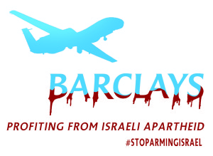Stickers about Barclays' investment in the arms trade with Israel have been spotted across cities in the UK