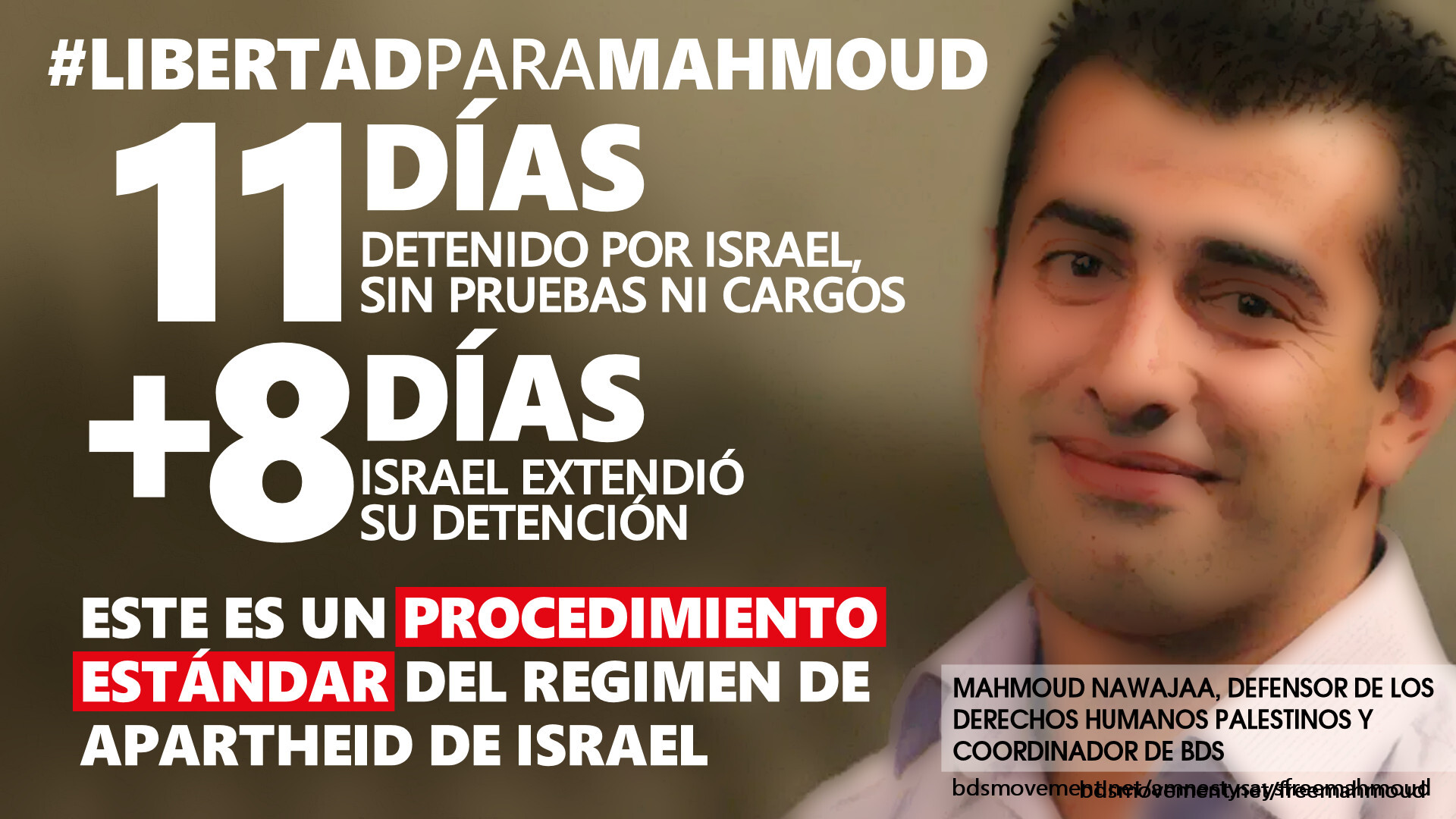 #LibertadParaMahmoud: Israel extiende la detención del coordinador del BDS Mahmoud Nawajaa