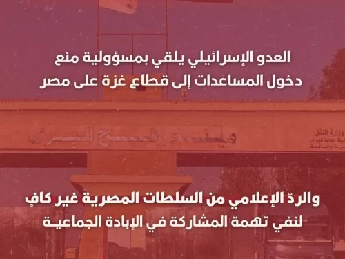 العدو الإسرائيلي يلقي بمسؤولية منع دخول المساعدات على مصر  (1).jpg