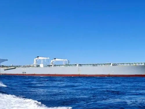 The Poliegos, a crude oil tanker, at sea