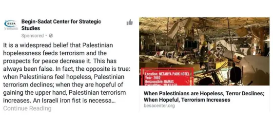 Bar Ilan University's Begin-Sadat Center advocates increased "hopelessness" for Palestinians