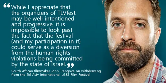 Filmmaker John Trengove cancels his participation at the opening night of TLVFest